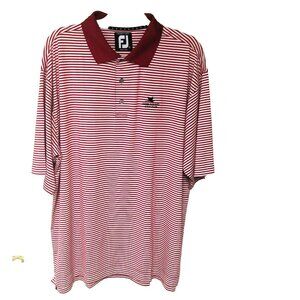 FJ‎ Golf Shirt Men's XL Red Stripe Logo Hobe Sound FL Footjoy Poly Spandex